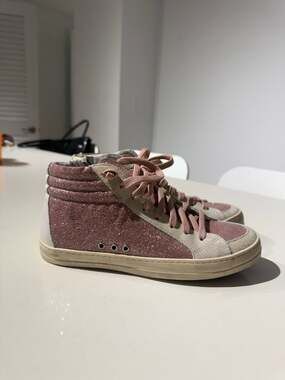 P448 Skate High-Top Sneakers in Pink Glitter and Suede